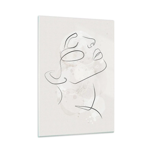 Obraz na szkle - Minimalistyczna twarz kobiety narysowana jedną linią - 50x70cm - Zarys marzenia - Nowoczesna dekoracja ścienna do salonu, kuchni i sypialni ARTTOR