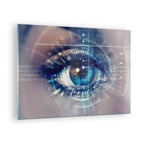 Obraz na szkle - Cyfrowe oko z futurystycznym motywem technologii i danych - 70x50cm - Myślisz, że mnie znasz - Nowoczesna dekoracja ścienna do salonu i sypialni ARTTOR