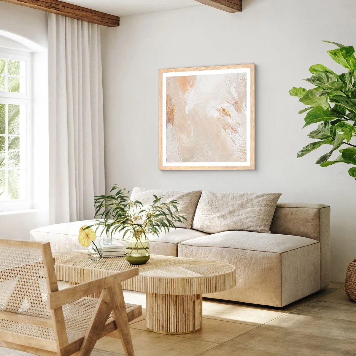 Plakat w ramie jasny dąb - Pastelowa kompozycja - 40x40 cm