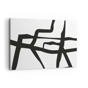 Obraz na płótnie - Minimalistyczny czarno-biały wzór z geometrycznymi liniami - 100x70cm - Czarno-biała konstrukcja - Nowoczesna dekoracja ścienna do salonu, kuchni i sypialni ARTTOR