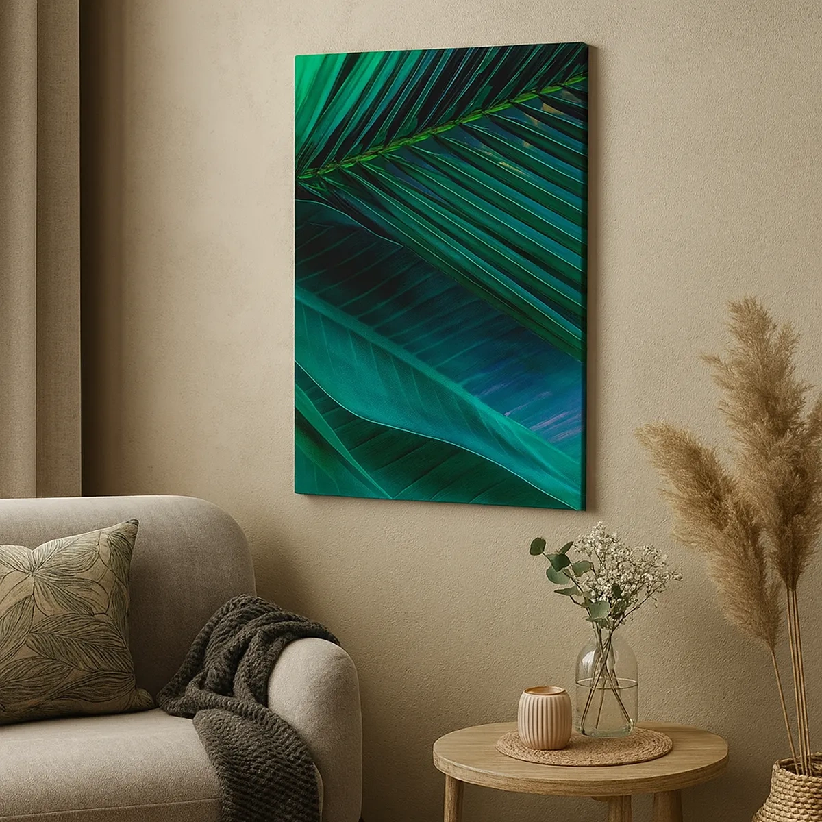 Obraz na płótnie - Zbliżenie na zielone liście w intensywnych odcieniach szmaragdu - 50x70cm - Anatomia zieleni - Nowoczesna dekoracja ścienna do salonu, kuchni i sypialni ARTTOR