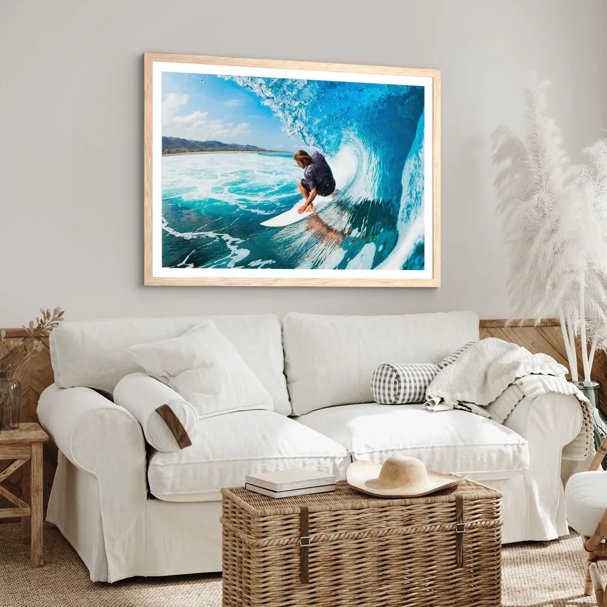 Plakat w ramie jasny dąb - Tańczący z falami - 100x70 cm