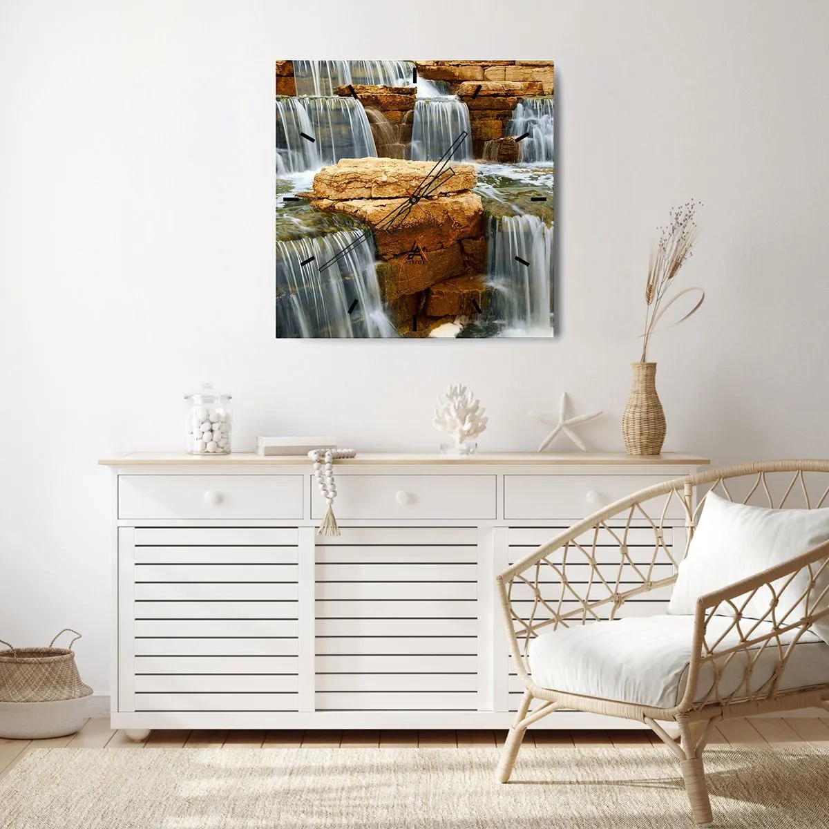 Zegar ścienny - Wodospad spływający po kamiennych stopniach - 30x30cm - Schody do nieba - Nowoczesna dekoracja ścienna do salonu i sypialni ARTTOR