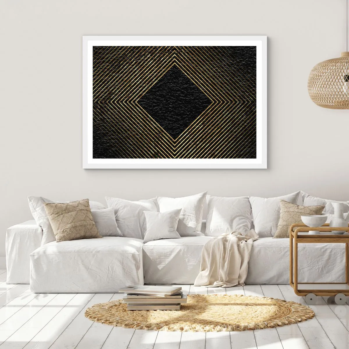 Plakat w białej ramie - Geometria w stylu glamour - 50x40 cm
