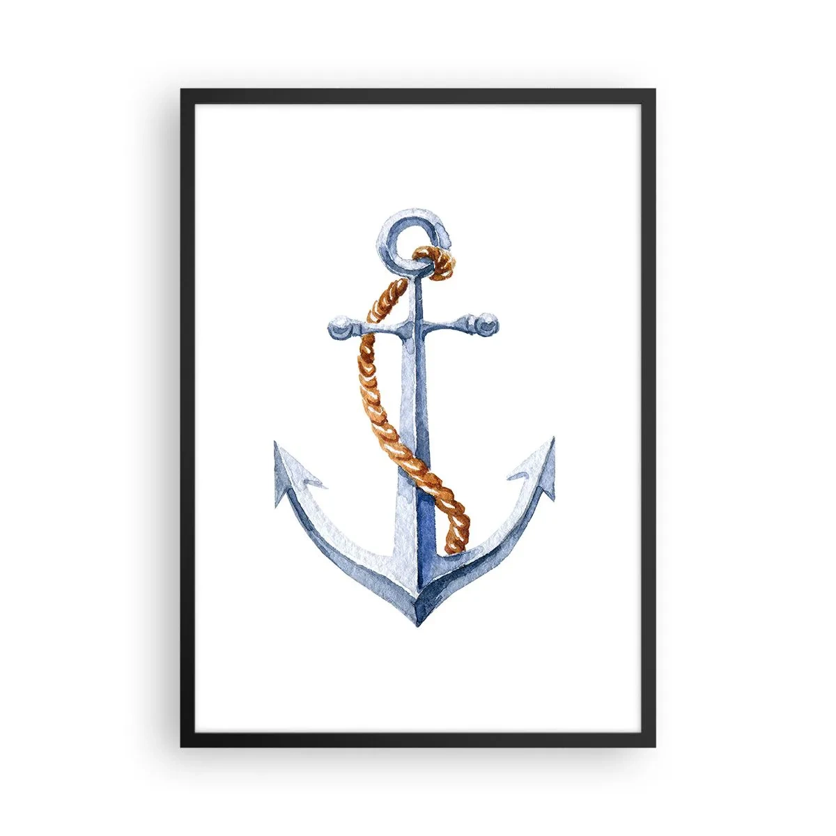 Plakat w czarnej ramie - Kotwica z liną w akwarelowym stylu - 50x70cm - Ahoj przygodo! - Nowoczesna dekoracja ścienna do salonu i sypialni ARTTOR