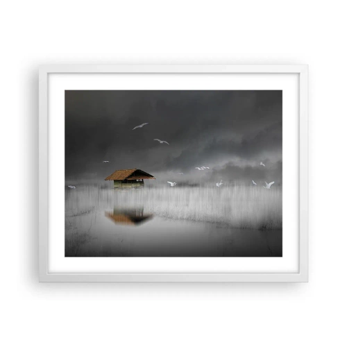 Plakat w białej ramie - Schronienie przed deszczem - 50x40 cm