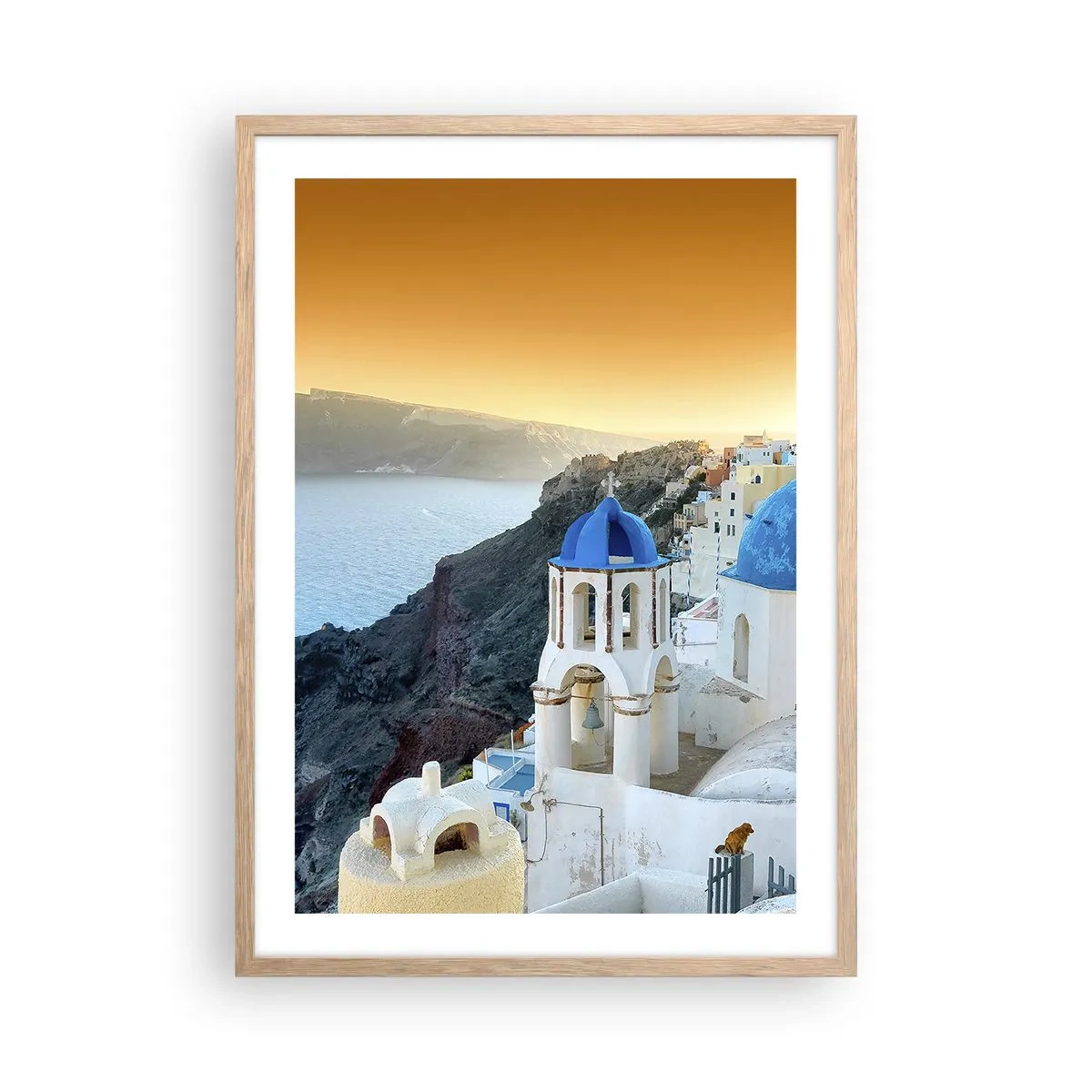 Plakat w ramie jasny dąb - Santorini - przytulone do skał - 50x70 cm