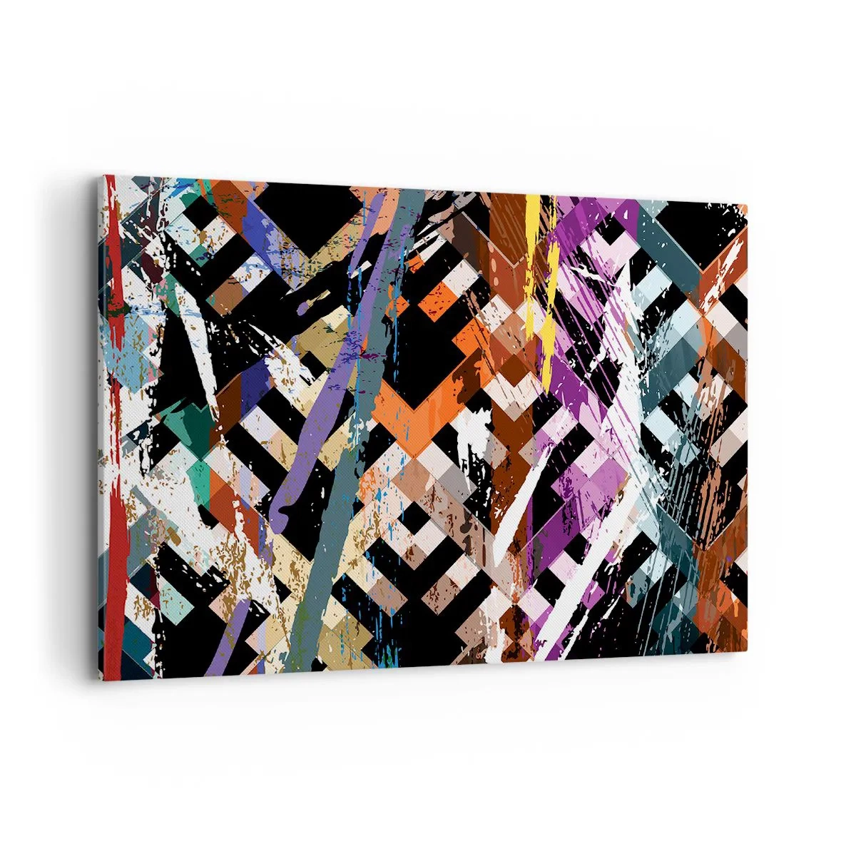 Obraz na płótnie - Abstrakcyjna kompozycja z kolorowymi liniami na czarnym tle - 100x70cm - Podniesione do kwadratu - Nowoczesna dekoracja ścienna do salonu, kuchni i sypialni ARTTOR