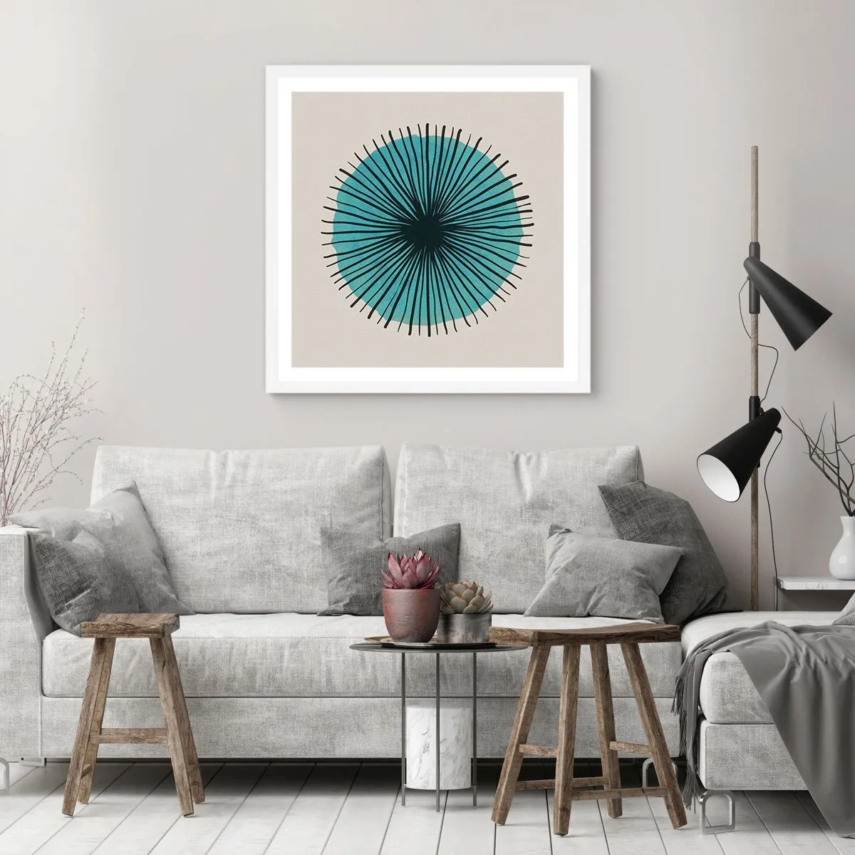 Plakat w białej ramie - Promieniście na błękicie - 40x40 cm