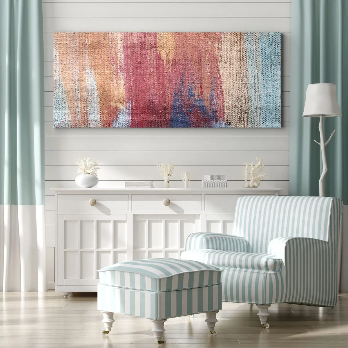 Obraz na płótnie - Kolorowe abstrakcyjne pociągnięcia pędzla - 120x50cm - Spłynąć tęczą - Nowoczesna dekoracja ścienna do salonu i sypialni ARTTOR