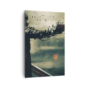 Obraz na płótnie - Cybernetyczny wojownik z futurystycznym uzbrojeniem - 80x120cm - Zabójcza broń - twój własny Terminator - Nowoczesna dekoracja ścienna do salonu i sypialni ARTTOR