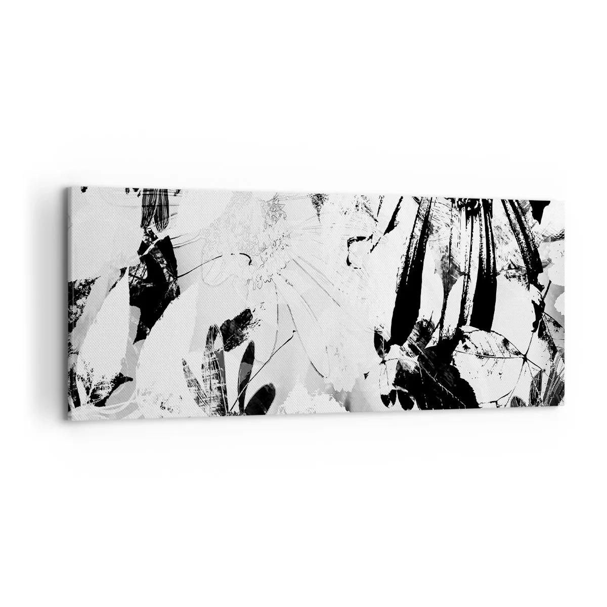 Obraz na płótnie - Czarno-białe abstrakcyjne kwiaty w minimalistycznym stylu - 120x50cm - Jesień w negatywie - Nowoczesna dekoracja ścienna do salonu i sypialni ARTTOR
