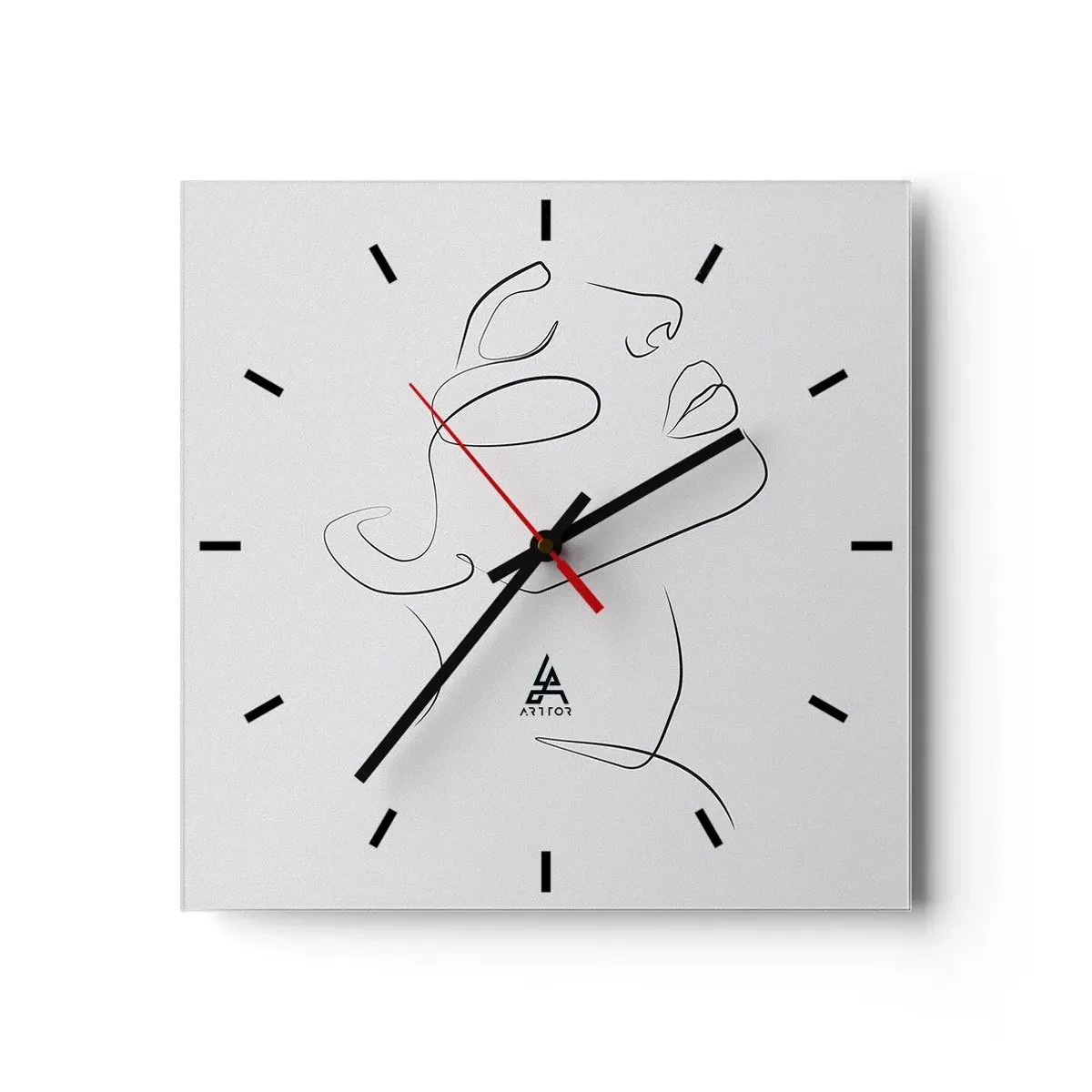 Zegar ścienny - Minimalistyczny szkic kobiecej twarzy w profilu - 30x30cm - Meandry marzenia - Nowoczesna dekoracja ścienna do salonu i sypialni ARTTOR