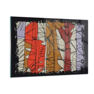 Obraz na szkle - Graficzna abstrakcja z kolorowymi pasami i czarnymi liniami - 120x80cm - Kompozycja spontaniczna - Nowoczesna dekoracja ścienna do salonu, kuchni i sypialni ARTTOR