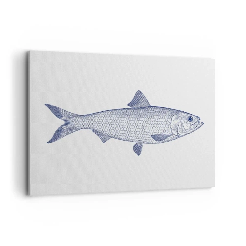 Obraz na płótnie - Ilustracja ryby w odcieniach niebieskiego na jasnym tle - 120x80cm - Pozdrowienia z północnych mórz - Nowoczesna dekoracja ścienna do salonu, kuchni i sypialni ARTTOR