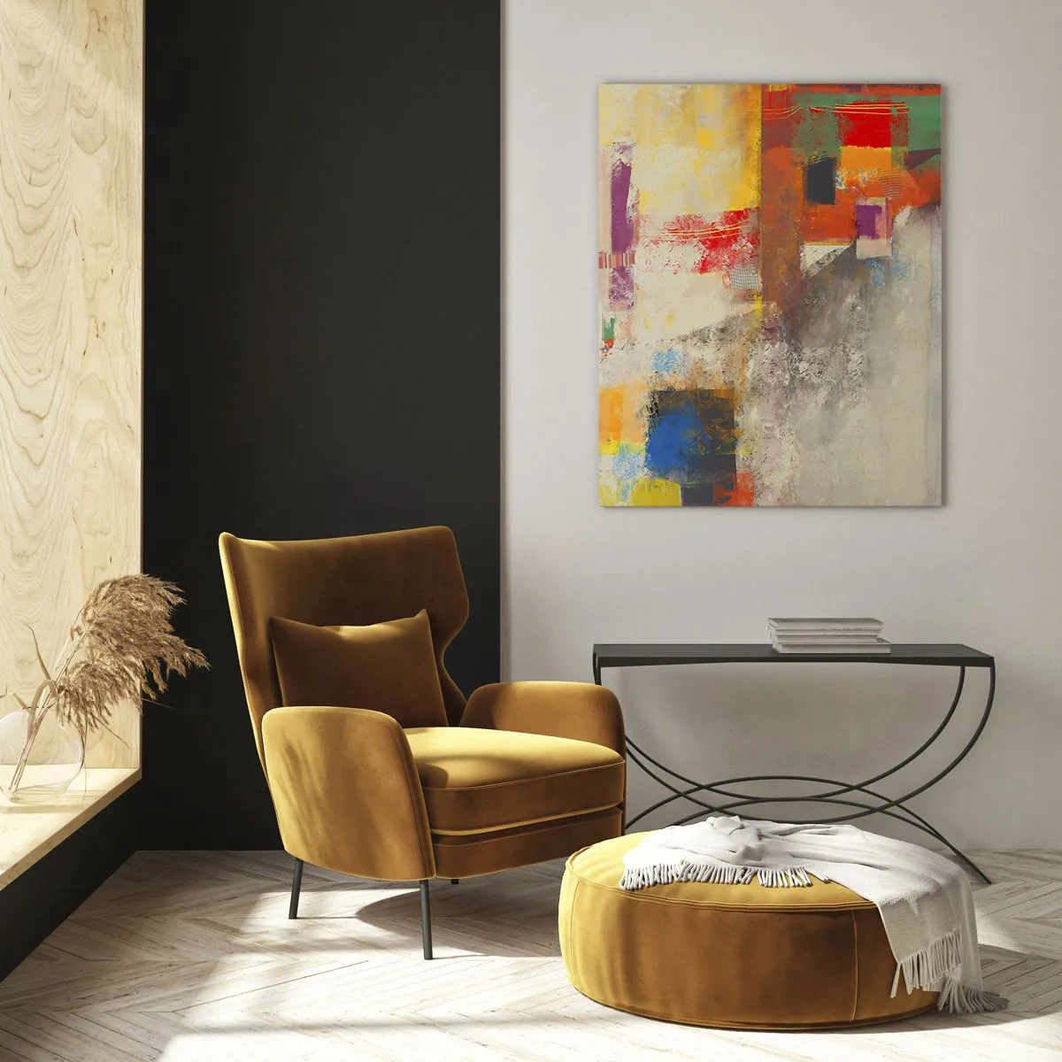 Obraz na szkle - Kolorowa abstrakcja z geometrycznymi kształtami - 80x120cm - Geometria barw - Nowoczesna dekoracja ścienna do salonu i sypialni ARTTOR