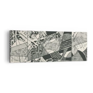 Obraz na płótnie - Geometryczne abstrakcyjne wzory w odcieniach zieleni na jasnym tle - 140x50cm - Dynamika współczesności - Nowoczesna dekoracja ścienna do salonu i sypialni ARTTOR