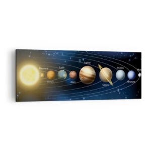 Obraz na płótnie - Schemat układu słonecznego z planetami i słońcem - 140x50cm - Jedna z dziesięciu - Nowoczesna dekoracja ścienna do salonu i sypialni ARTTOR