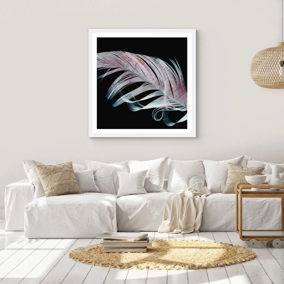 Plakat w białej ramie - Pomyśl o dotyku - 60x60 cm