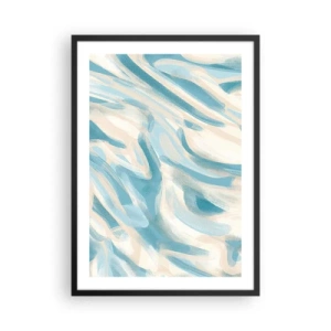 Plakat w czarnej ramie - Abstrakcyjne fale w błękitnych i beżowych odcieniach - 50x70cm - Wiosenne powiewy - Nowoczesna dekoracja ścienna do salonu i sypialni ARTTOR