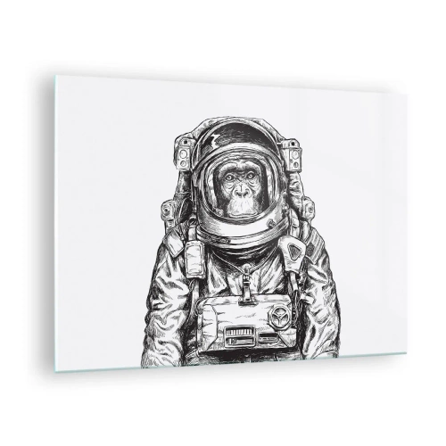 Obraz na szkle - Szkic małpy w stroju astronauty na białym tle - 70x50cm - Alternatywna ewolucja - Nowoczesna dekoracja ścienna do salonu i sypialni ARTTOR