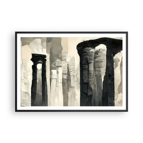 Plakat w czarnej ramie - Zabytkowe kolumny w klimatycznej monochromatycznej scenerii - 100x70cm - Majestat antyku - Nowoczesna dekoracja ścienna do salonu i sypialni ARTTOR