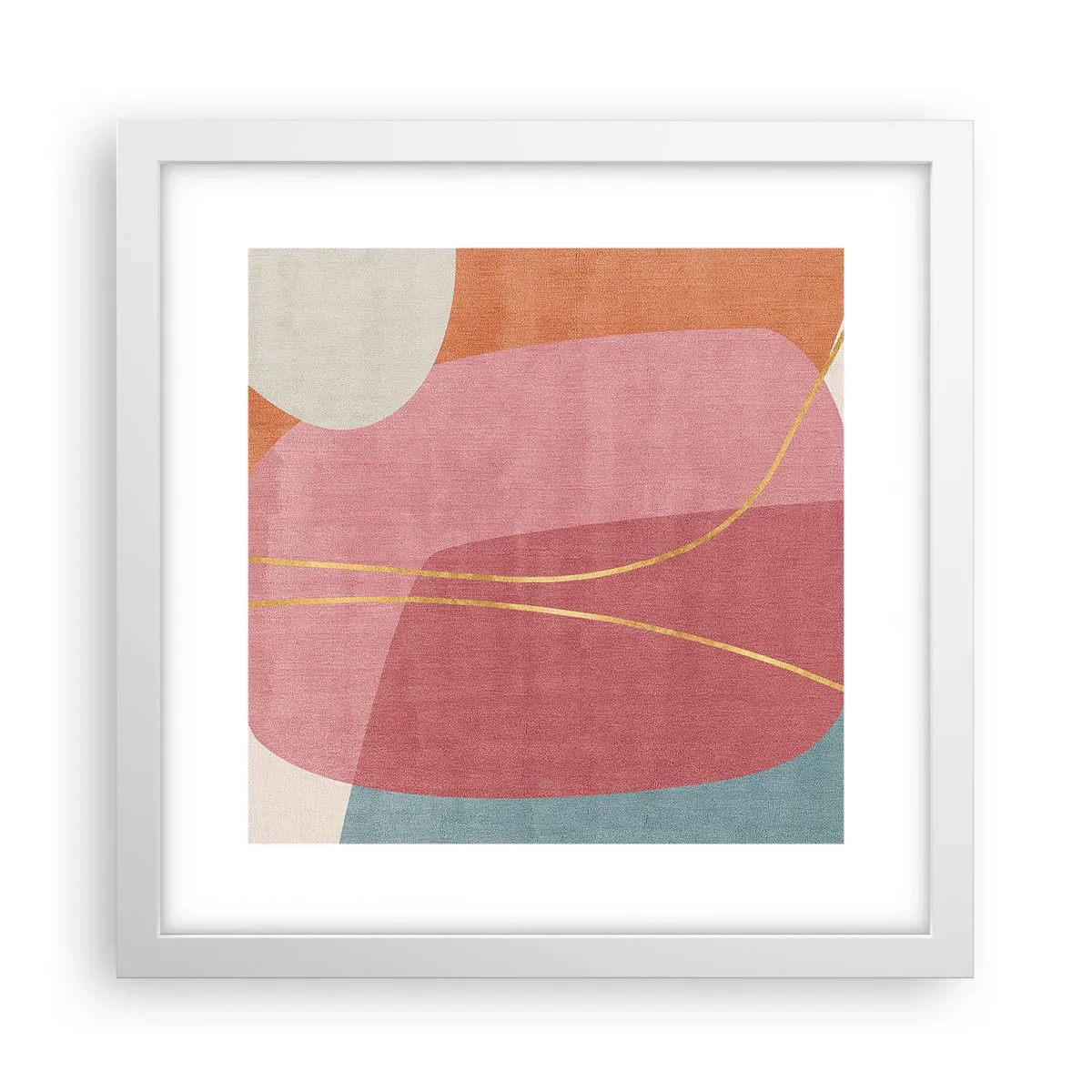 Plakat w białej ramie - Pastelowa kompozycja z nicią złota - 30x30 cm