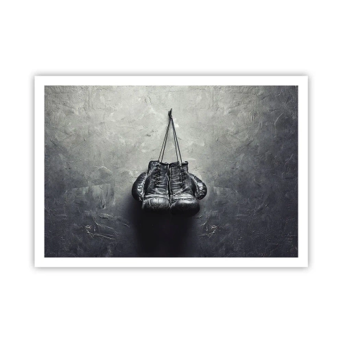 Plakat - Stare rękawice bokserskie na tle ściany - 100x70cm - Czas walki i czas pokoju - Nowoczesna dekoracja ścienna do salonu i sypialni ARTTOR