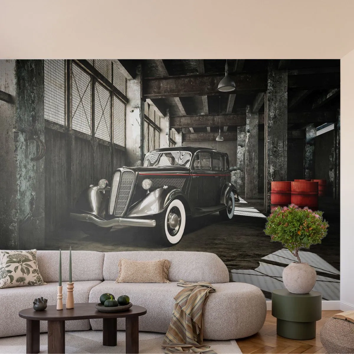 Fototapeta Premium Canvas - Nieprzemijająca elegancja lat 30. - Motoryzacja, Samochód Retro, Magazyn Fabryczny - 450x315 cm