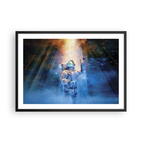 Plakat w czarnej ramie - Astronauta w świetle kosmicznej eksplozji pełnej gwiazd - 70x50cm - Wreszcie u celu - Nowoczesna dekoracja ścienna do salonu i sypialni ARTTOR