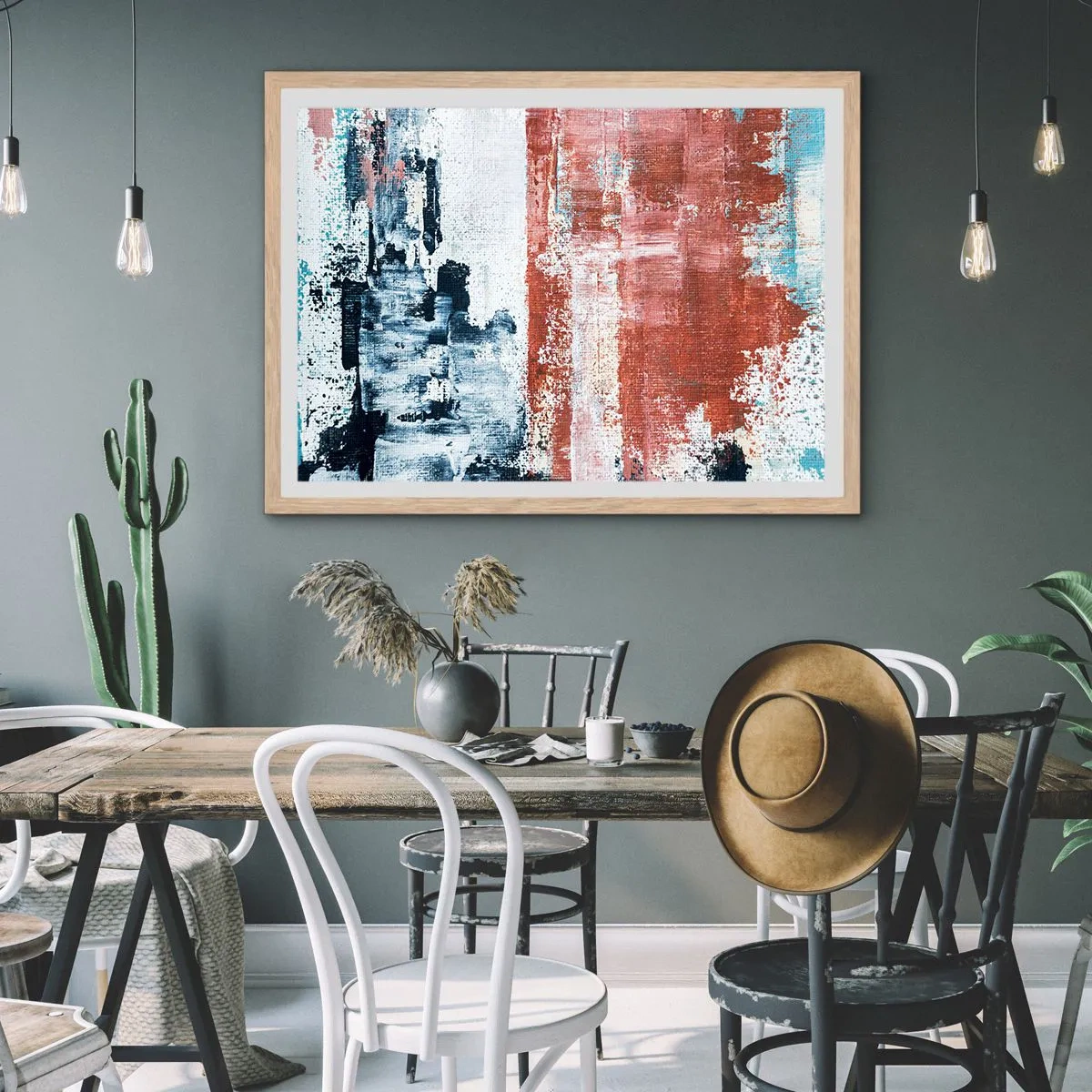 Plakat w ramie jasny dąb - Abstrakcyjne pół na pół - 40x30 cm