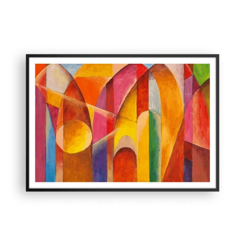 Plakat w czarnej ramie - Abstrakcyjna kompozycja pełna kolorowych form geometrycznych - 100x70cm - Katedra słońca - Nowoczesna dekoracja ścienna do salonu i sypialni ARTTOR
