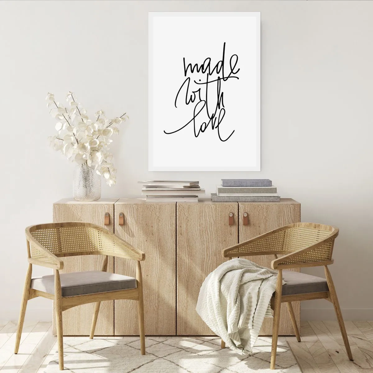 Plakat - Kaligraficzny napis Made with Love na białym tle - 50x70cm - Najlepsza marka - Nowoczesna dekoracja ścienna do salonu, kuchni i sypialni ARTTOR