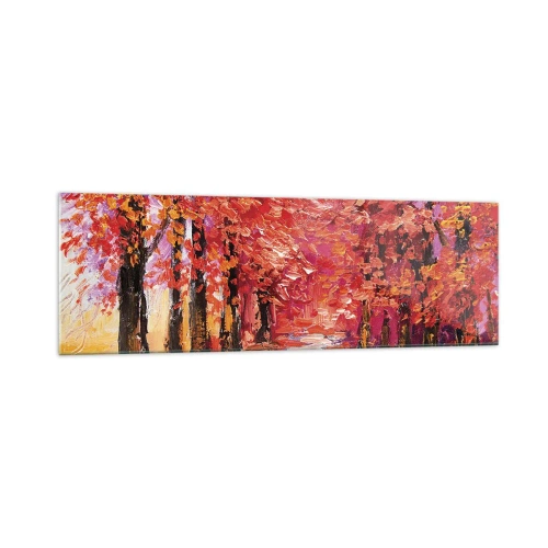 Obraz na szkle - Malownicza alejka w jesiennych barwach w stylu impresjonistycznym - 160x50cm - Jesienna impresja - Nowoczesna dekoracja ścienna do salonu i sypialni ARTTOR