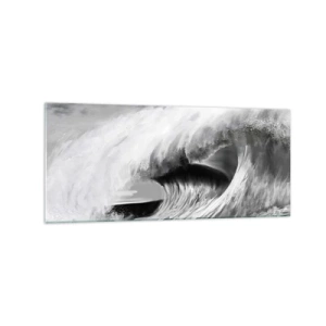 Obraz na szkle - Dramatyczna fala oceaniczna w monochromatycznym ujęciu - 120x50cm - Gniew oceanu - Nowoczesna dekoracja ścienna do salonu i sypialni ARTTOR