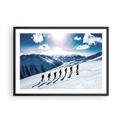 Plakat w czarnej ramie - Grupa alpinistów wędrująca po śnieżnym stoku - 70x50cm - Drużyna zdobywców - Nowoczesna dekoracja ścienna do salonu i sypialni ARTTOR