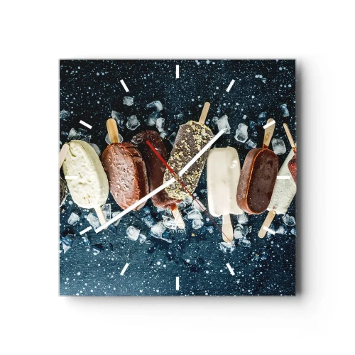 Zegar ścienny - Kolorowe lody na patyku ułożone na lodzie z ciemnym tłem - 30x30cm - Smak gorącego lata - Nowoczesna dekoracja ścienna do salonu i sypialni ARTTOR