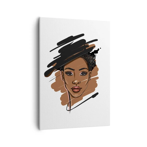 Obraz na płótnie - Portret kobiety w stylu artystycznym z abstrakcyjnym tłem - 50x70cm - Słodka jak czekolada - Nowoczesna dekoracja ścienna do salonu, kuchni i sypialni ARTTOR