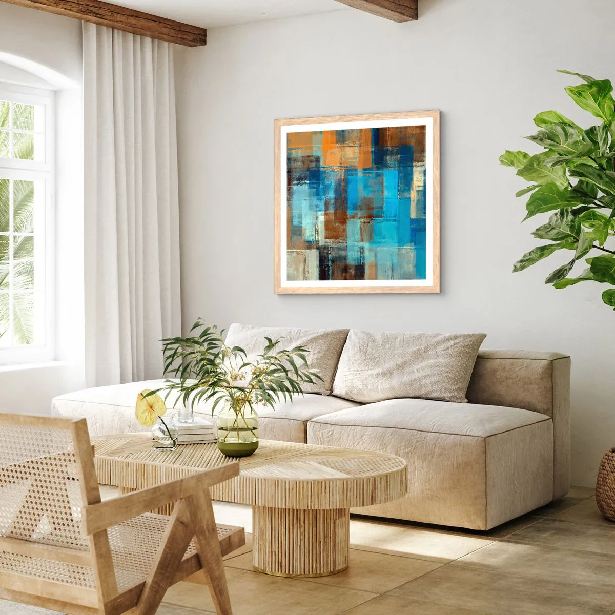 Plakat w ramie jasny dąb - Przez błękitną zasłonę - 50x50 cm