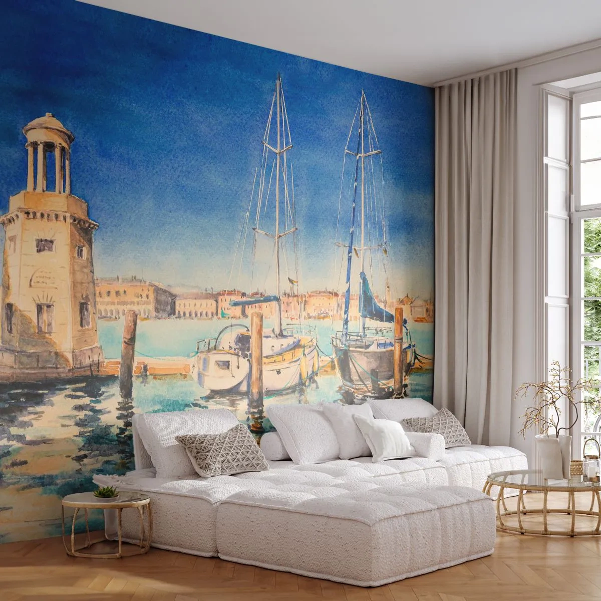 Fototapeta Premium Sand - Słoneczna laguna - Port, Pejzaż, Latarnia Morska - 100x70 cm