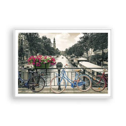 Plakat w białej ramie - Kolory amsterdamskiej ulicy - 100x70 cm