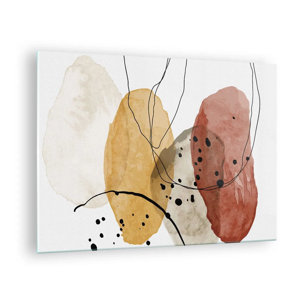 Obraz na szkle - Abstrakcyjne plamy w kolorach ziemi z cienkimi liniami - 70x50cm - Jak powietrze lekkie, przejrzyste - Nowoczesna dekoracja ścienna do salonu i sypialni ARTTOR