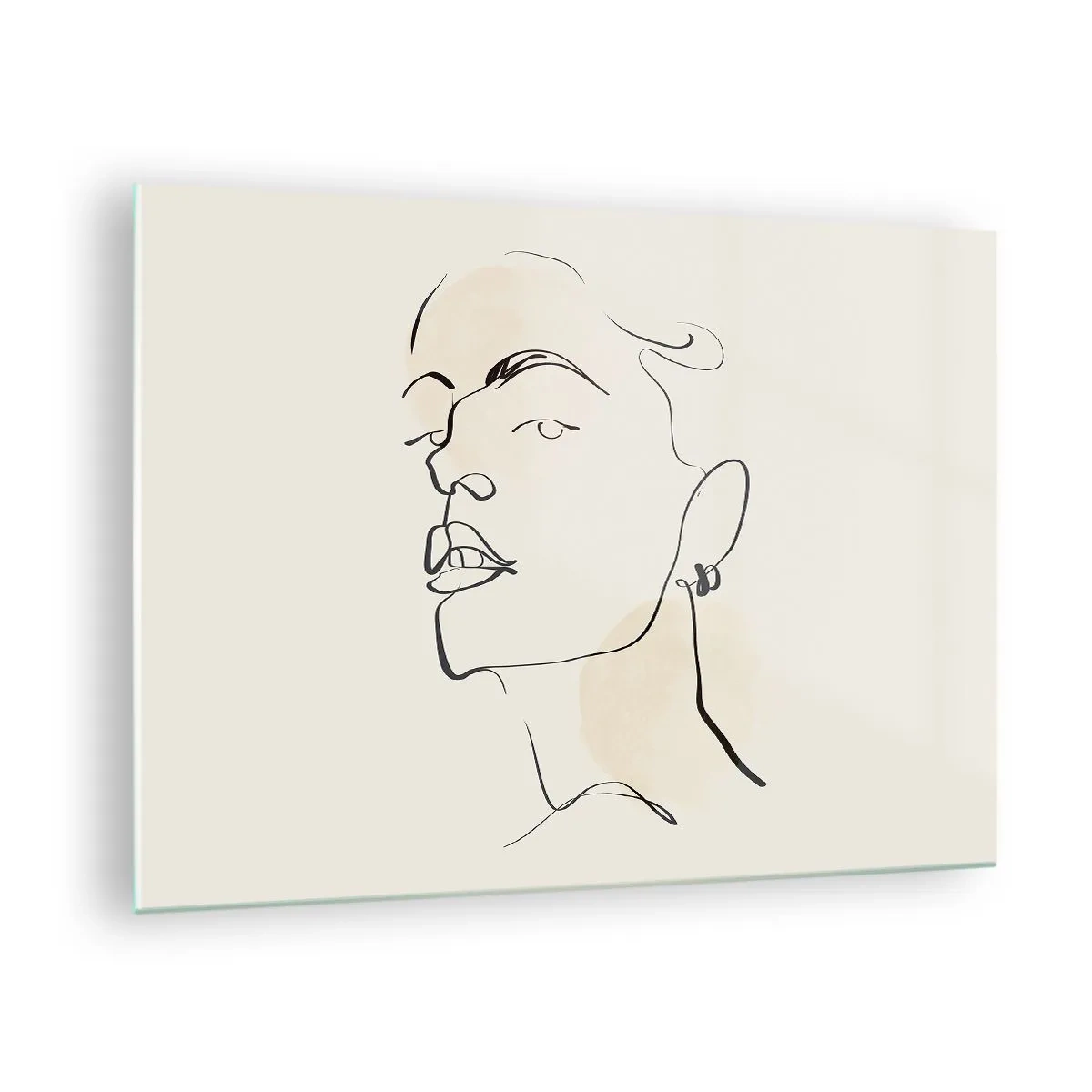 Obraz na szkle - Portret kobiety w minimalistycznej linii na jasnym tle - 70x50cm - Dumne spojrzenie - Nowoczesna dekoracja ścienna do salonu i sypialni ARTTOR