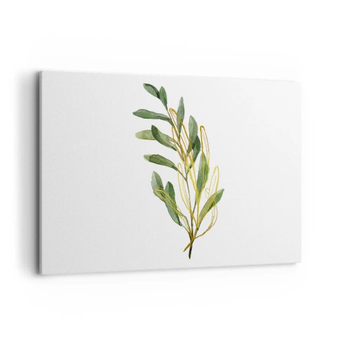 Obraz na płótnie - Zielona gałązka z liśćmi na białym tle - 120x80cm - Wszystko co dobre - Nowoczesna dekoracja ścienna do salonu, kuchni i sypialni ARTTOR