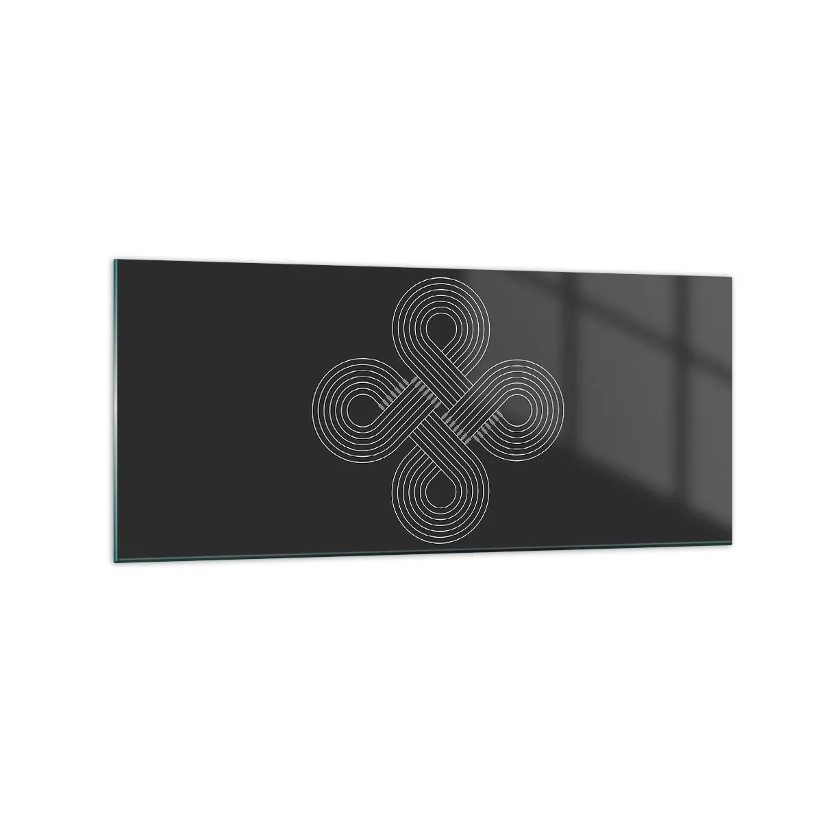 Obraz na szkle - Celtycki wzór w minimalistycznym stylu na czarnym tle - 120x50cm - W duchu celtyckim - Nowoczesna dekoracja ścienna do salonu i sypialni ARTTOR