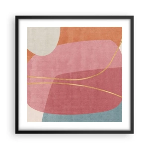 Plakat w czarnej ramie - Pastelowa kompozycja z nicią złota - 50x50 cm