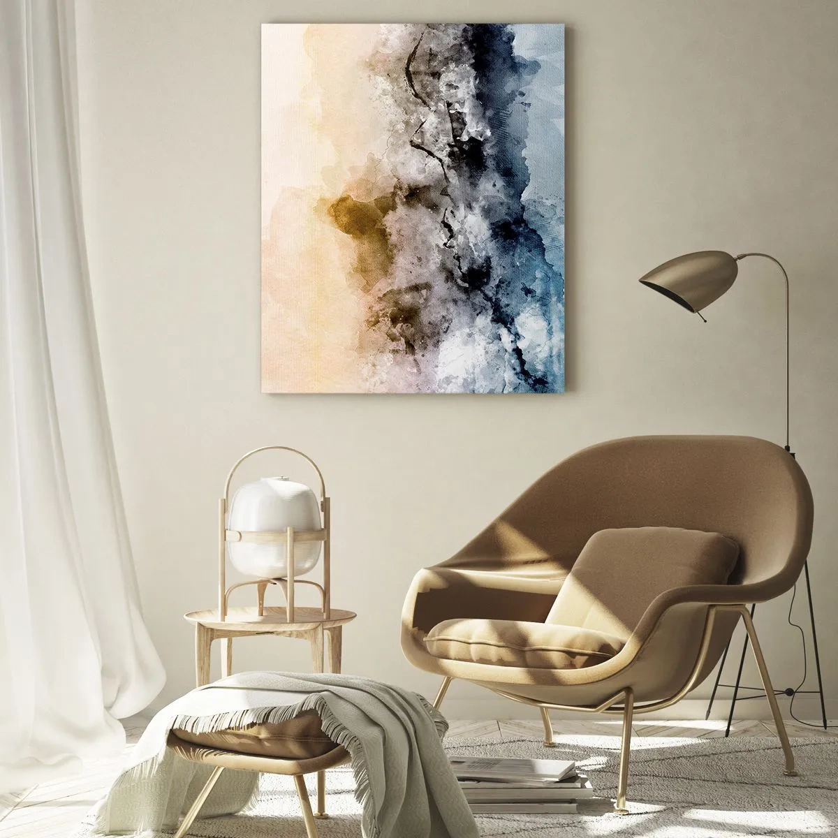 Obraz na szkle - Abstrakcyjny krajobraz z mgłą i subtelnymi kolorami - 70x100cm - Zatopione w tumanie mgły - Nowoczesna dekoracja ścienna do salonu i sypialni ARTTOR