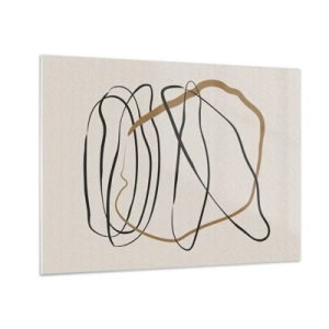 Obraz na szkle - Ekspresyjna kompozycja linii w czerni i brązie na jasnym tle - 70x50cm - Kompozycja – taniec opętaniec - Nowoczesna dekoracja ścienna do salonu i sypialni ARTTOR