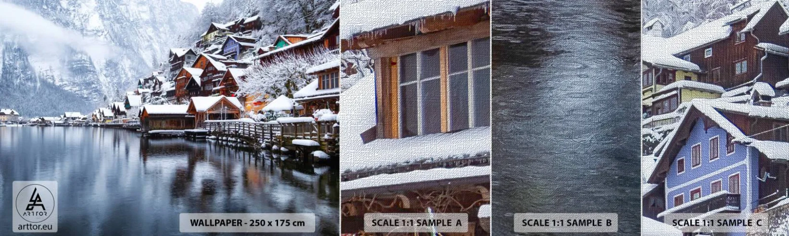 Fototapeta Próbka Premium Canvas - W zimowej dekoracji - Krajobraz, Osada Górska, Zima - 100x30 cm