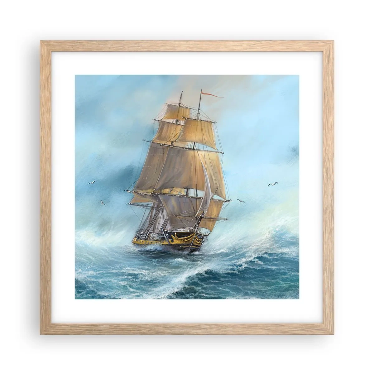 Plakat w ramie jasny dąb - Mknący po falach - 40x40 cm